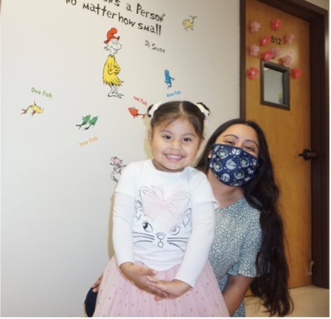 Photo of patient Esther with Ms. Jessica from Providence Speech and Hearing Center