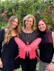 Lezlie Brown Zoller, Meghen Reahm and Erika Hertz pose in the Garden of Messages at CHOC.