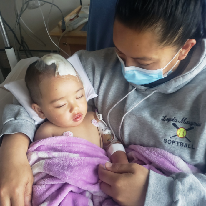 Kali at the hospital with her mom.